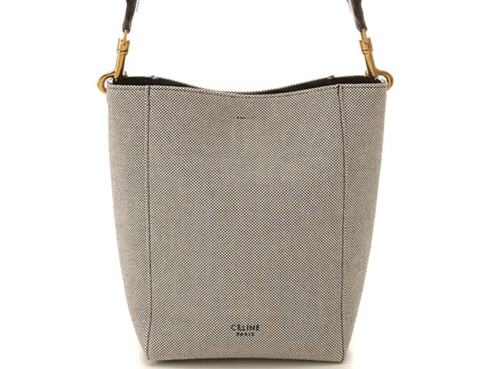 Celine Sangle Bucket Bag Shoulder Gray Black Canvas Leather